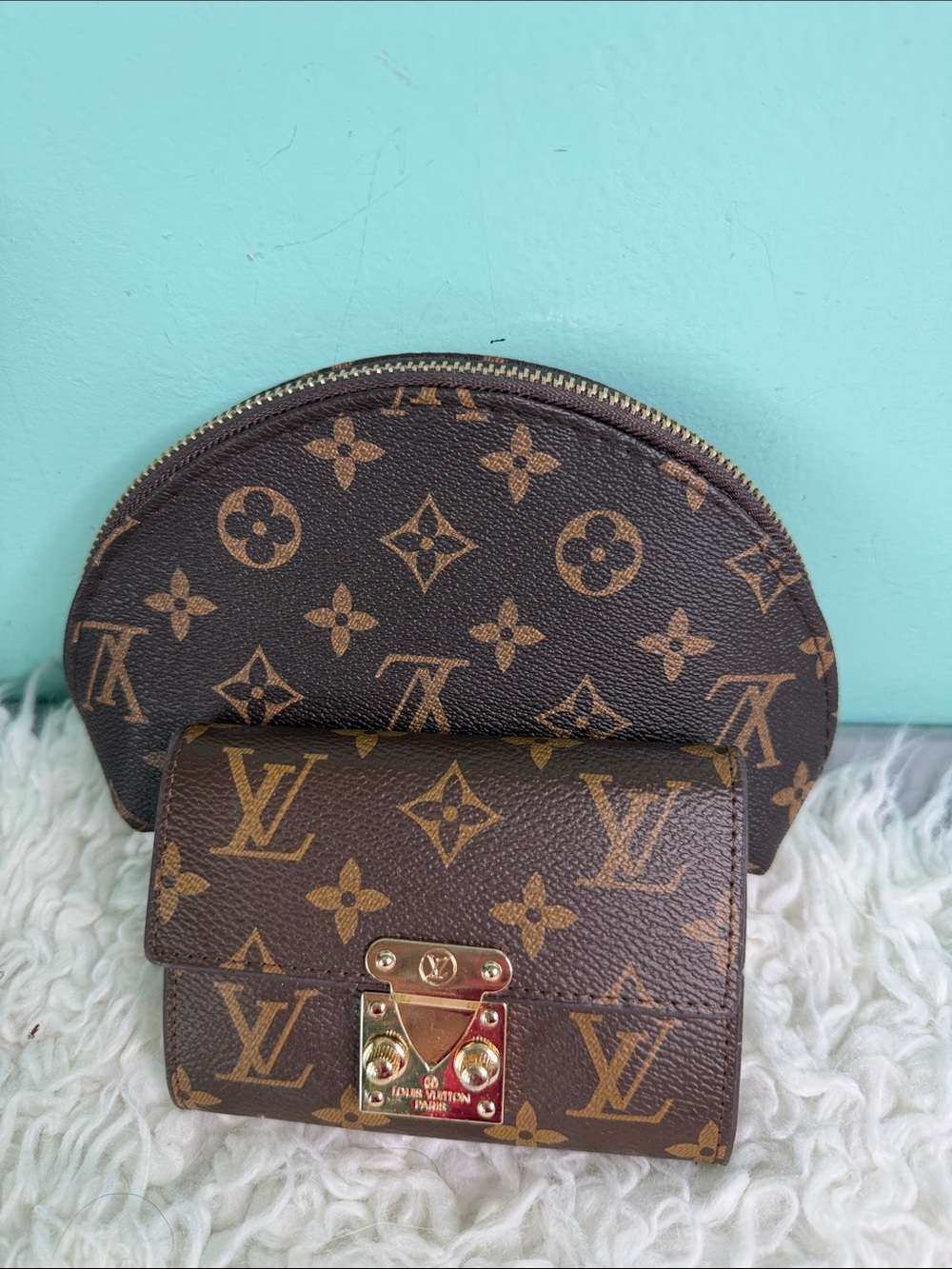 Brown Monogram Wallet with Matching Pouch